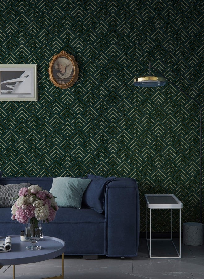 TEKCOOL ورق جدران ذاتي اللصق من TEKCOOL بنمط أخضر وذهبي، ورق جدران قابل للتقشير واللصق بخطوط ذهبية، ورق جدران فينيل لاصق قابل للإزالة، ورق جدران زخرفي، يمكنك تركيبه بنفسك، 45 × 300 سم (أخضر - قطعة واحدة) - Image 5